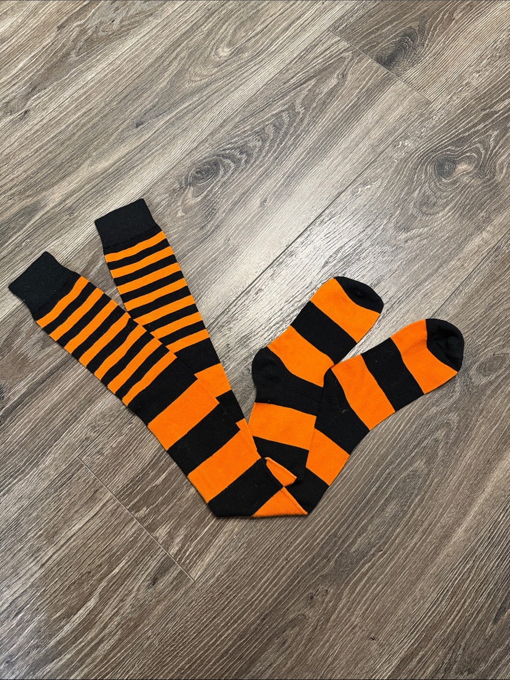 Halloween Black & Orange Striped Long Socks